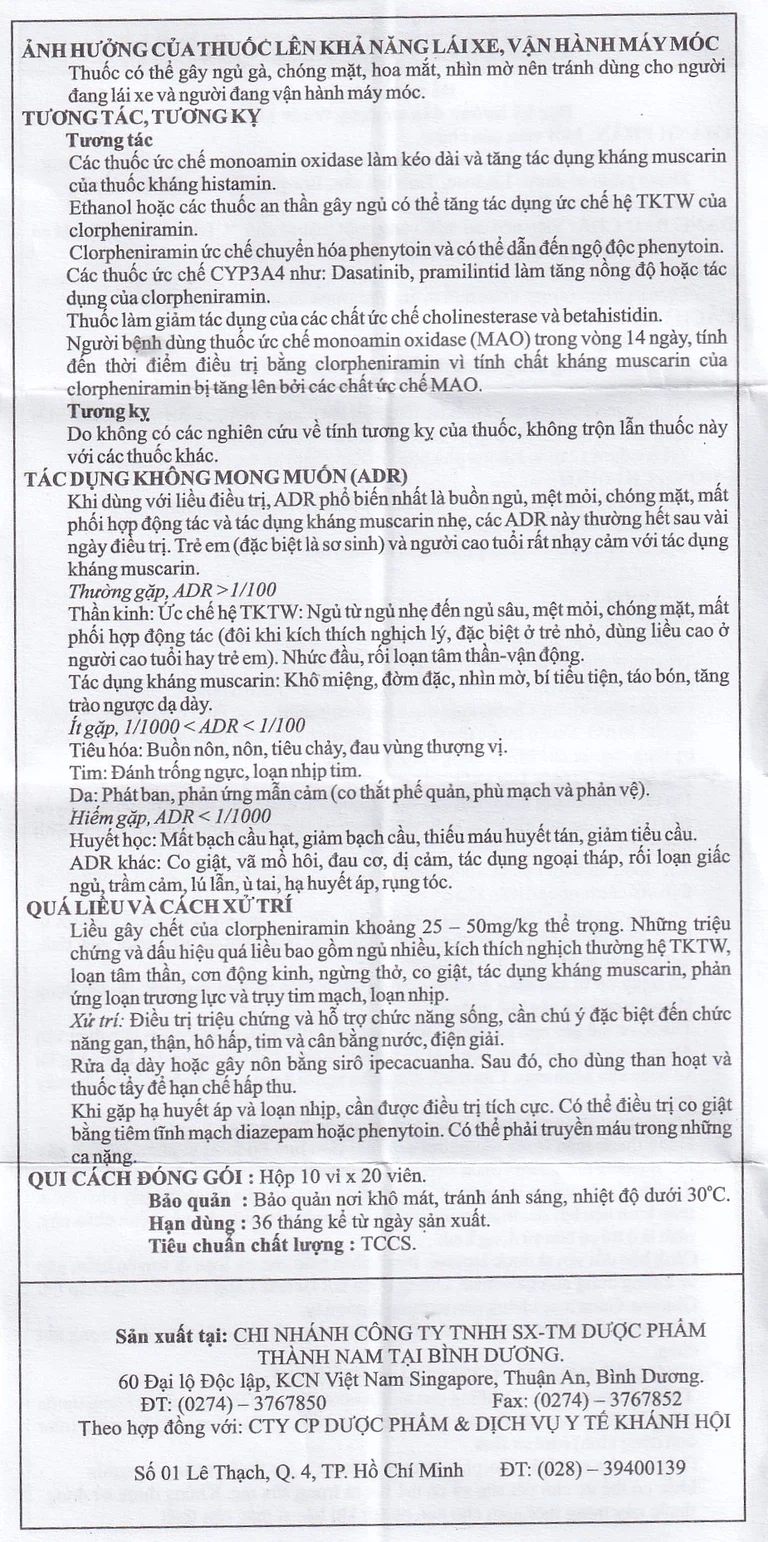 Thuốc Chlorpheniramin 4mg Fourdiphar điều trị viêm mũi dị ứng, mày đay (10 vỉ x 20 viên)