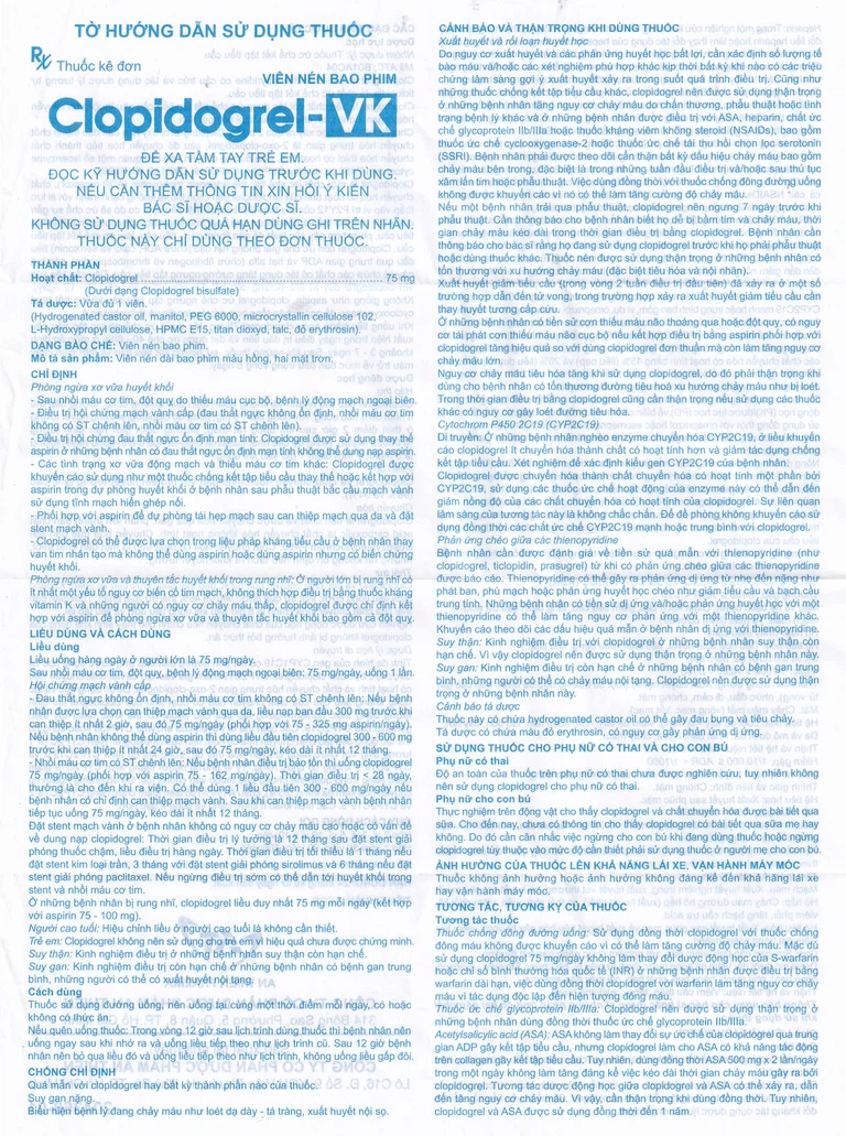 CLOPIDOGREL-VK 75MG AN THIÊN 3X10