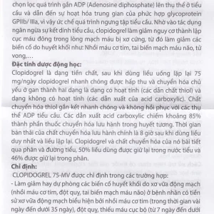 Thuốc Clopidogrel 75 - MV USP làm giảm hay dự phòng các biến cố huyết khối (3 vỉ x 10 viên)