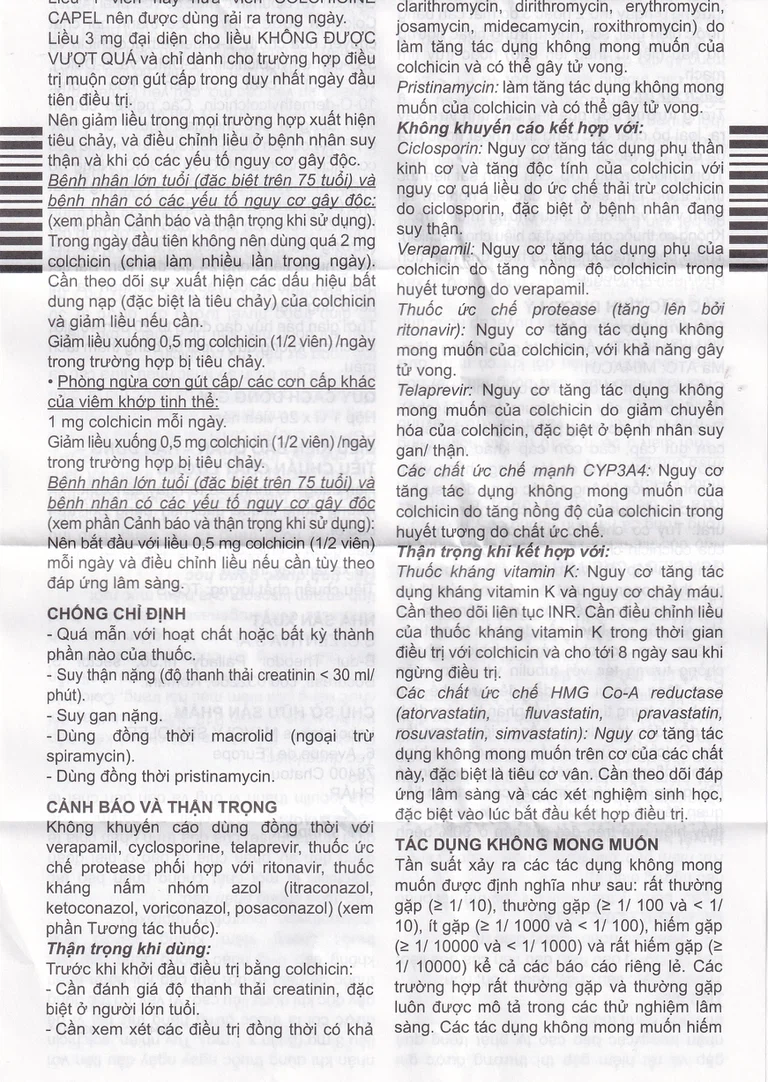 Thuốc Colchicine Capel 1mg Mayoly Spindler phòng ngừa và điều trị cơn gút cấp (20 viên)