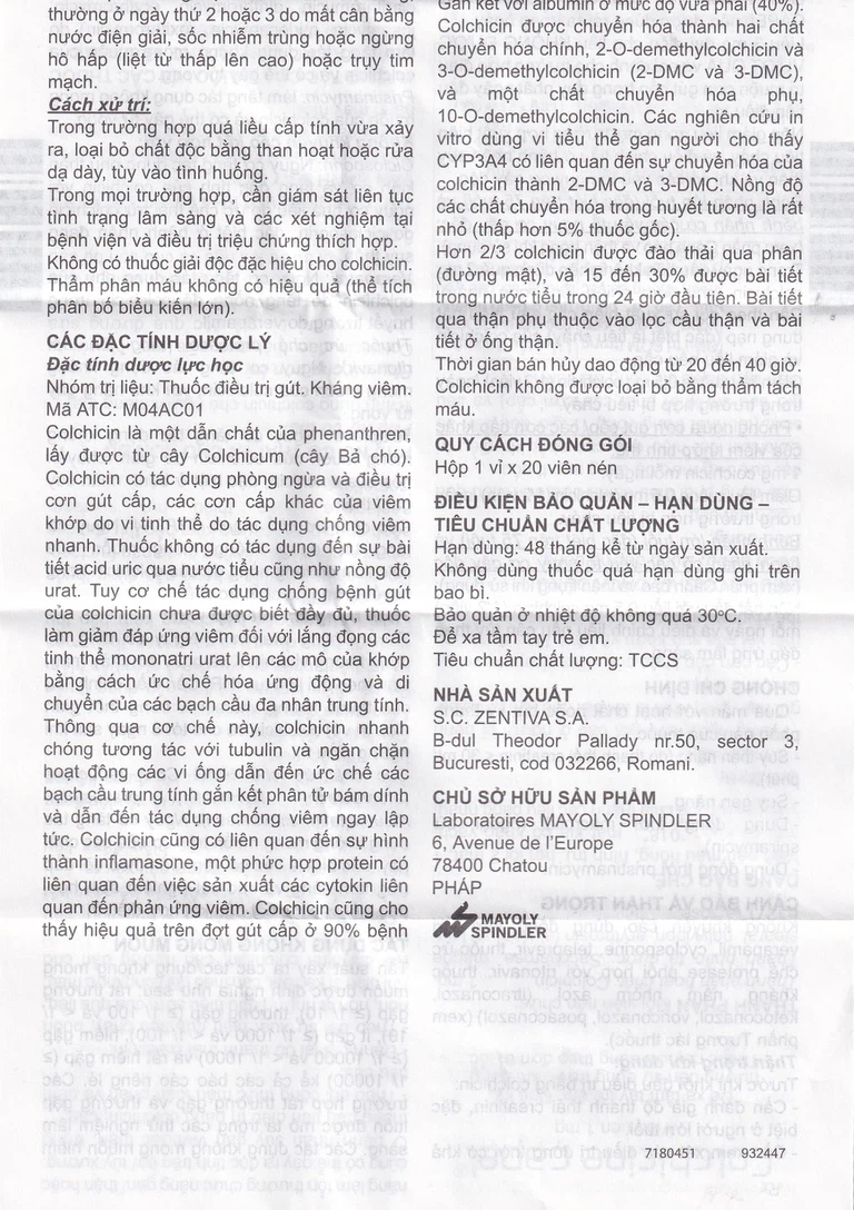 Thuốc Colchicine Capel 1mg Mayoly Spindler phòng ngừa và điều trị cơn gút cấp (20 viên)