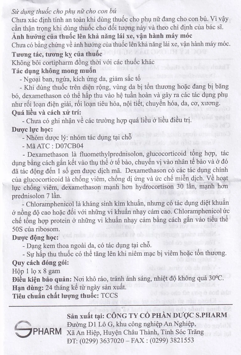 Kem bôi da Cortipharm 8g Spharm điều trị viêm da tiếp xúc, chốc lỡ, viêm nang lông