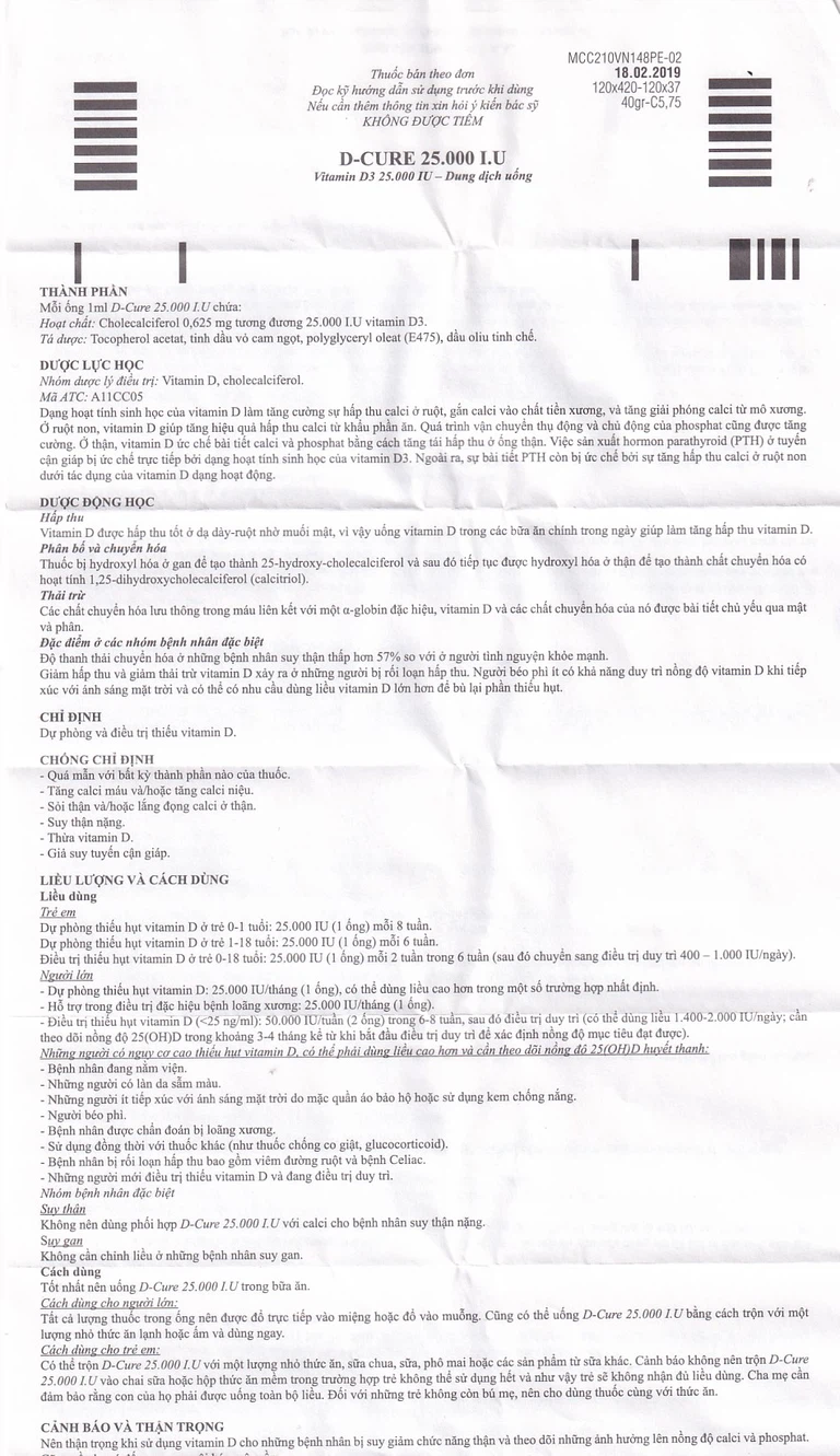 Dung dịch D-Cure 25000IU SMB phòng và điều trị thiếu vitamin D (1 vỉ x 4 ống)