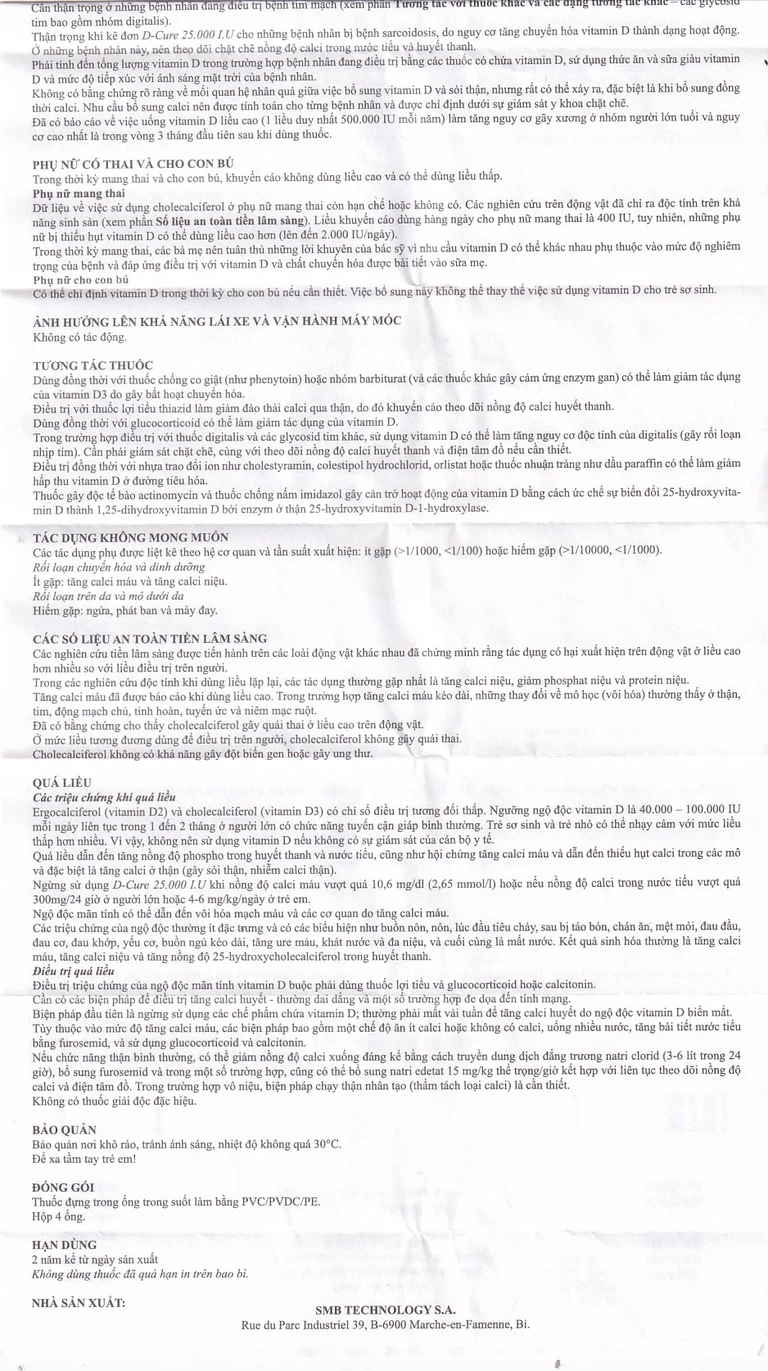 Dung dịch D-Cure 25000IU SMB phòng và điều trị thiếu vitamin D (1 vỉ x 4 ống)