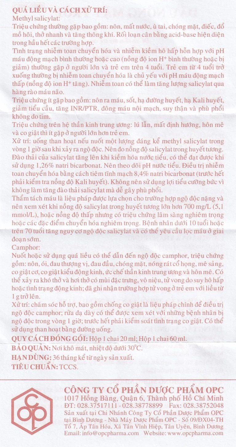 Dầu nóng Mặt Trời OPC điều trị nhức mỏi, tê thấp, đau lưng, cảm mạo, cúm (60ml)