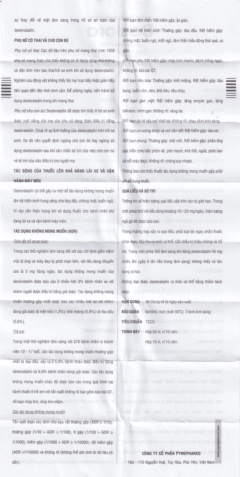 Thuốc Deslora 5mg giảm các triệu chứng dị ứng theo mùa và viêm mũi dị ứng (3 vỉ x 10 viên)