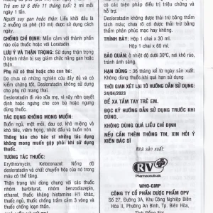 Siro Deslotid OPV trị viêm mũi dị ứng, phản ứng dị ứng da (60ml)