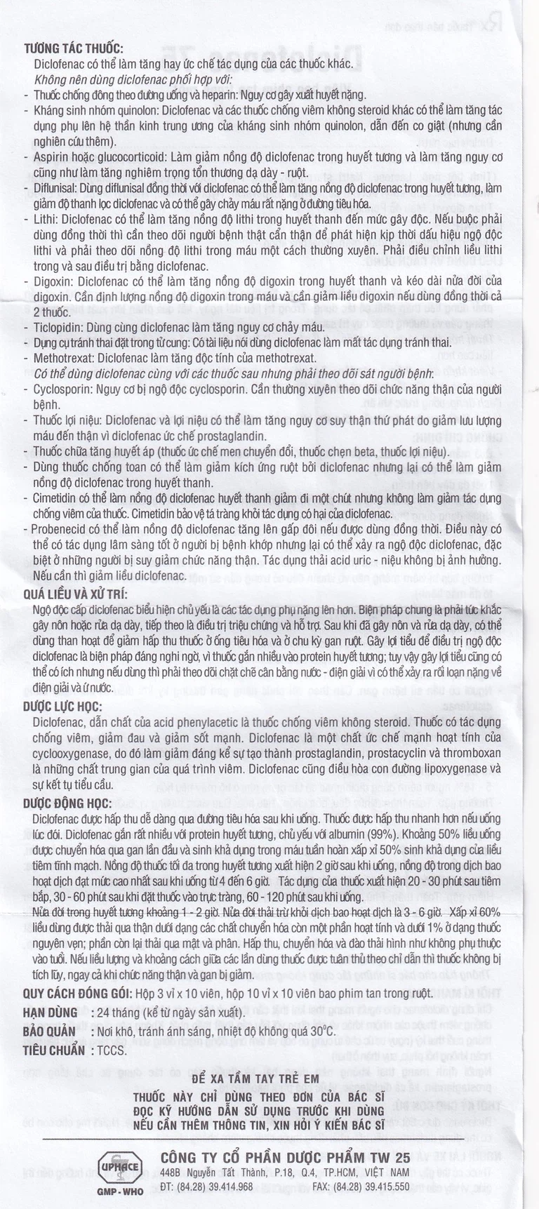 Thuốc Diclofenac 75 Uphace điều trị dài ngày viêm khớp mạn, thoái hóa khớp (10 vỉ x 10 viên)