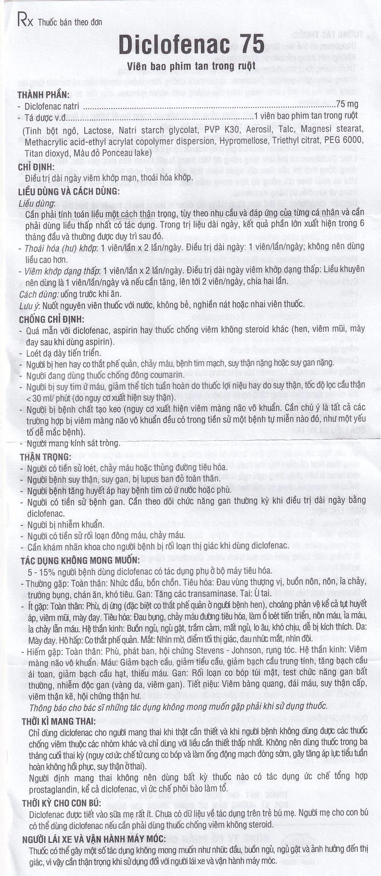 Thuốc Diclofenac 75 Uphace điều trị dài ngày viêm khớp mạn, thoái hóa khớp (10 vỉ x 10 viên)