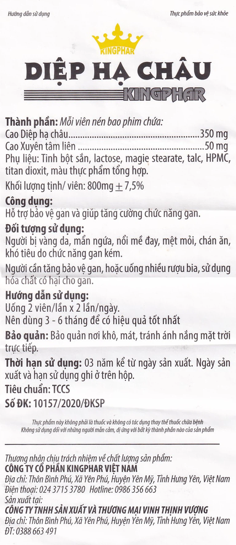 Viên uống Diệp Hạ Châu Kingphar hỗ trợ bảo vệ gan, tăng cường chức năng gan (60 viên)