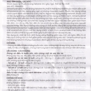 Thuốc Dimenhydrinat 50mg Traphaco chống nôn, chống say tàu xe (10 vỉ x 10 viên)