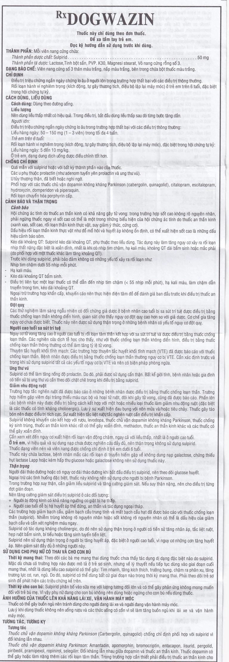 Thuốc Dogwazin Thành Nam điều trị các triệu chứng lo âu, rối loạn hành vi nặng (3 vỉ x 10 viên)