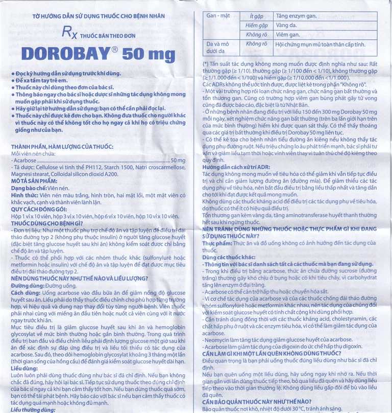 Thuốc Dorobay 50mg Domesco điều trị đái tháo đường típ 2 (3 vỉ x 10 viên)