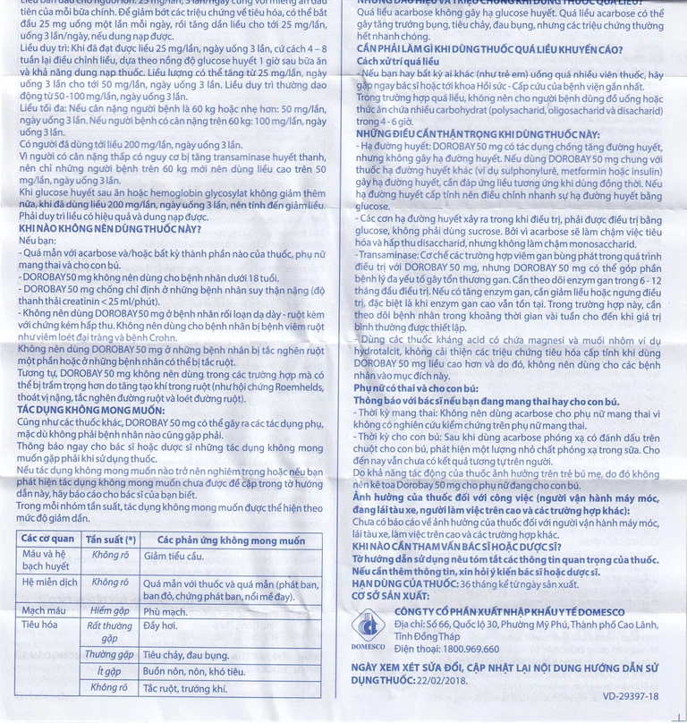 Thuốc Dorobay 50mg Domesco điều trị đái tháo đường típ 2 (3 vỉ x 10 viên)