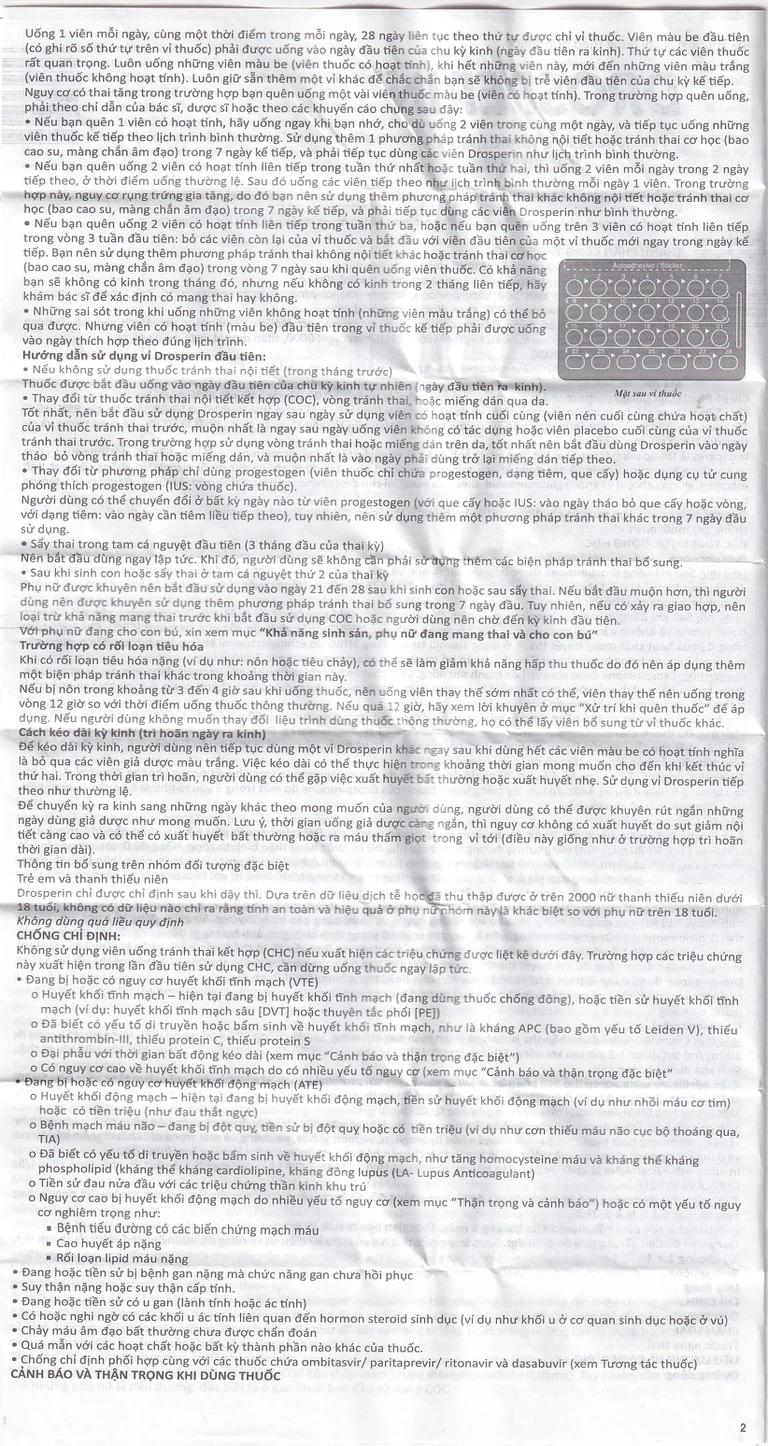 Thuốc tránh thai hằng ngày Drosperin Abbott (1 vỉ x 28 viên)