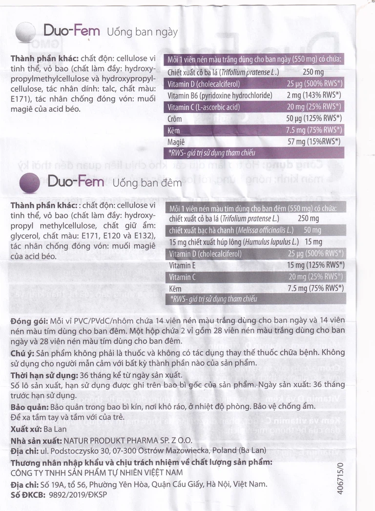 Viên uống Duo-Fem NP Pharma hỗ trợ làm dịu các khó chịu liên quan đến thời kì mãn kinh (2 vỉ x 28 viên)