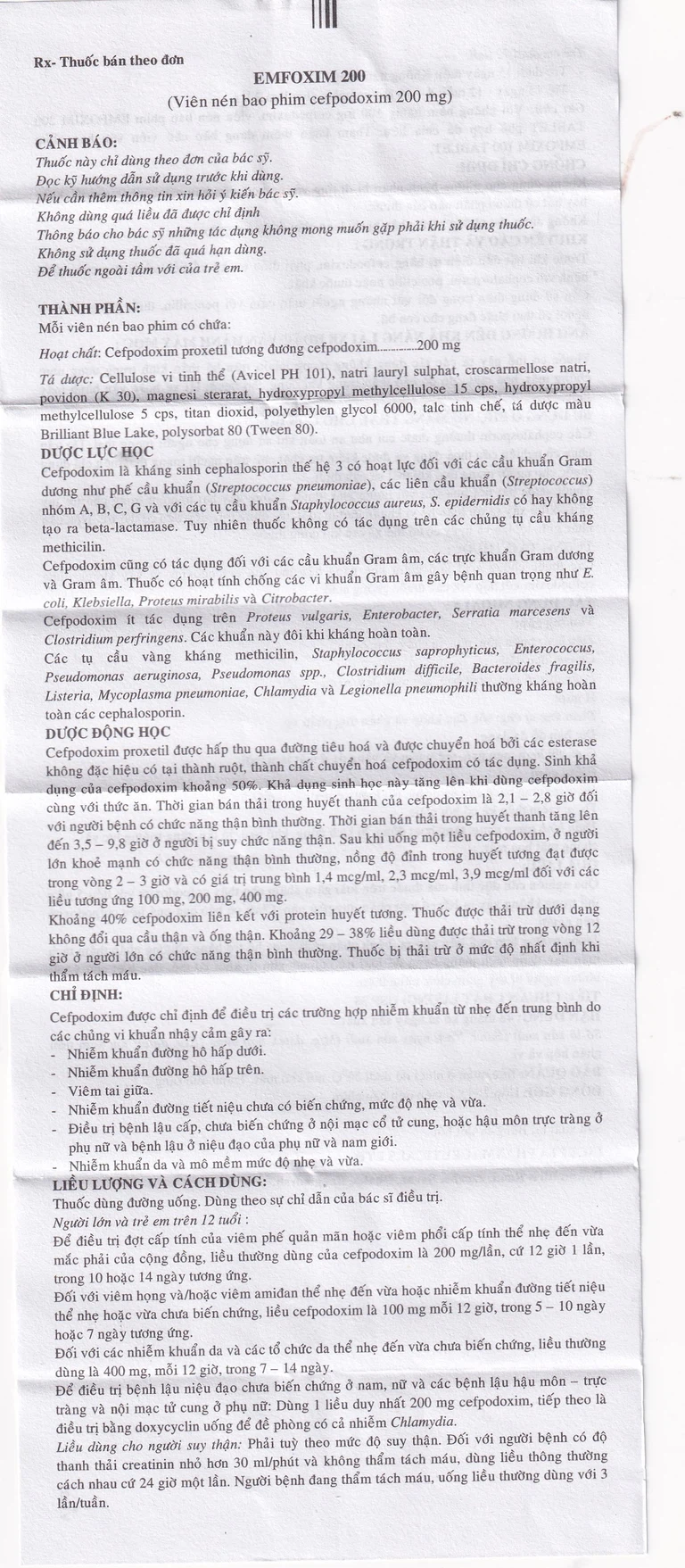 Thuốc Emfoxim 200Mg Incepta điều trị các trường hợp nhiễm khuẩn từ nhẹ đến trung bình (2 vỉ x 6 viên)