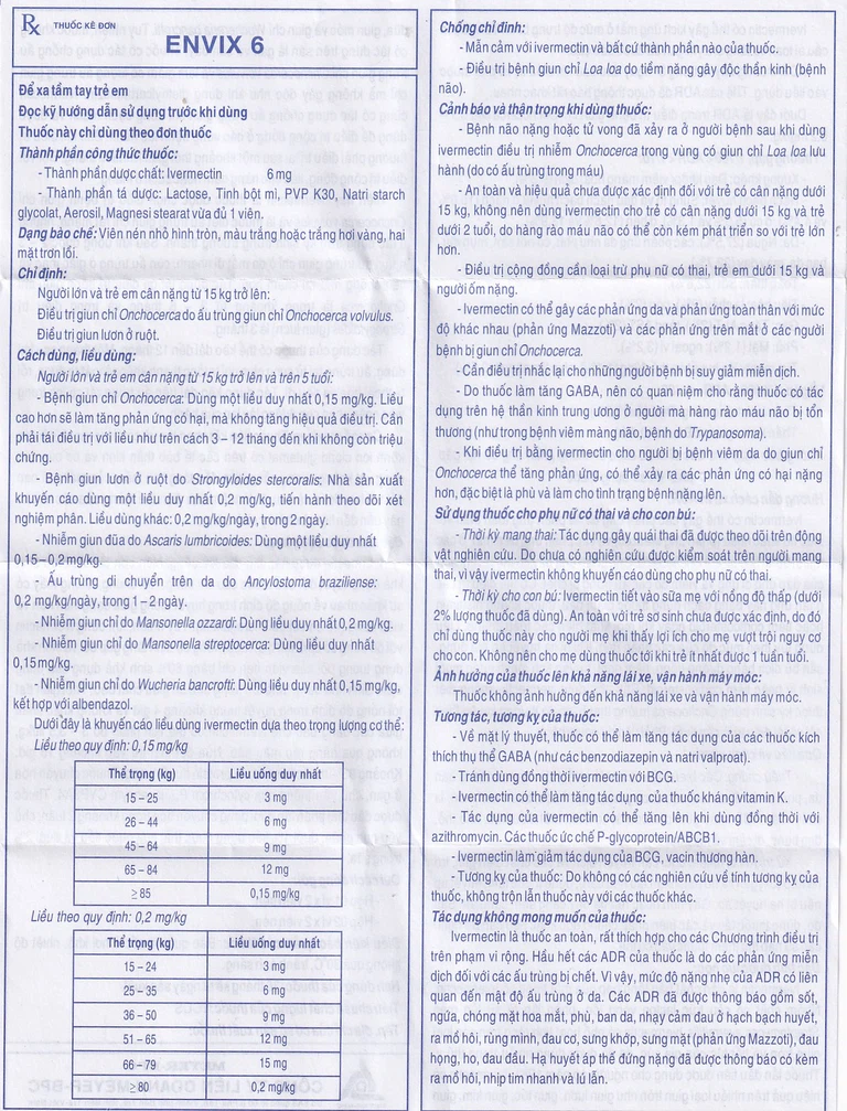 Thuốc Envix 6 Meyer - BPC điều trị giun chỉ Onchocerca, giun lươn ở ruột (2 vỉ x 2 viên)