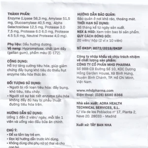 Viên nang Enzymax Forte MHD hỗ trợ tăng cường tiêu hóa, giảm chứng đầy bụng khó tiêu (2 vỉ x 10 viên)