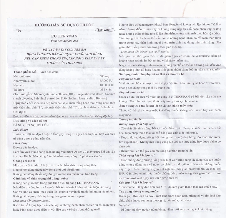 Viên đặt âm đạo Eu Tekynan PV điều trị viêm âm đạo (1 vỉ x 10 viên)