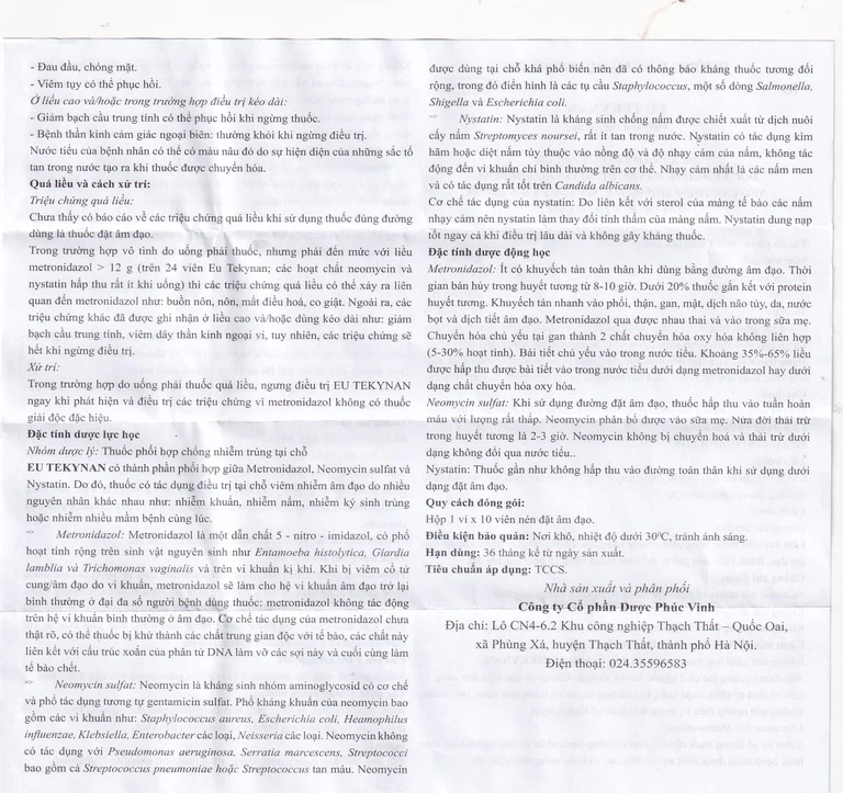 Viên đặt âm đạo Eu Tekynan PV điều trị viêm âm đạo (1 vỉ x 10 viên)