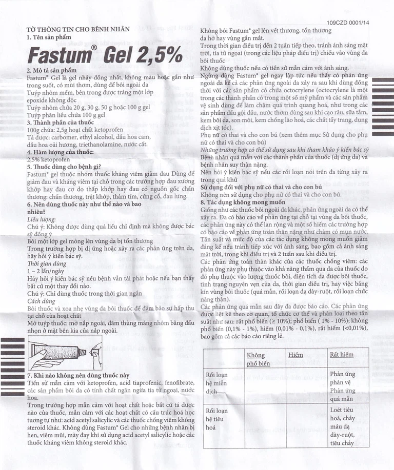 Gel Fastum Menarini giảm đau và kháng viêm cơ xương khớp (30g)