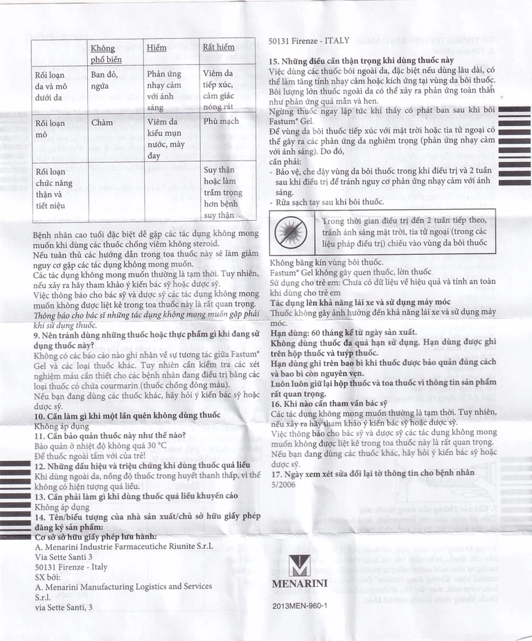 Gel Fastum Menarini giảm đau và kháng viêm cơ xương khớp (30g)