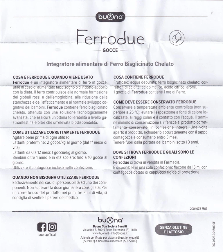 Dung dịch Ferrodue 15ml Buona bổ sung sắt cho cơ thể, giảm nguy cơ thiếu máu