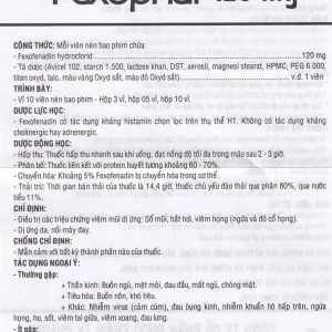Thuốc Fexophar 120mg TV.Pharm điều trị triệu chứng viêm mũi dị ứng, sổ mũi, hắt hơi, dị ứng da (5 vỉ x 10 viên)
