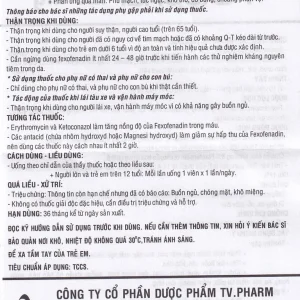 Thuốc Fexophar 120mg TV.Pharm điều trị triệu chứng viêm mũi dị ứng, sổ mũi, hắt hơi, dị ứng da (5 vỉ x 10 viên)