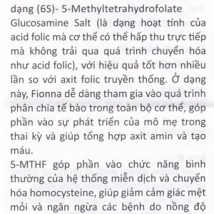 Thuốc Fionna hỗ trợ giảm nguy cơ thiếu máu do thiếu acid folic (1 vỉ x 30 viên)