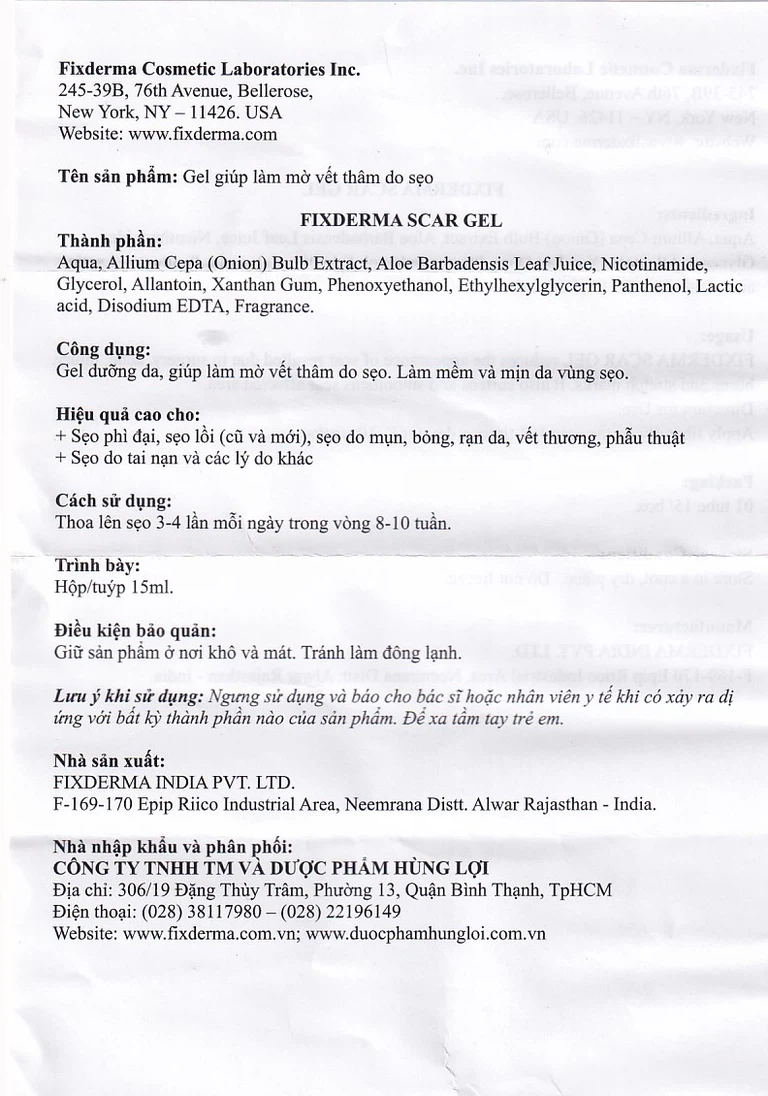 Gel làm mờ sẹo Fixderma Scars gel do mụn, bỏng, rạn da, vết thương (15ml)