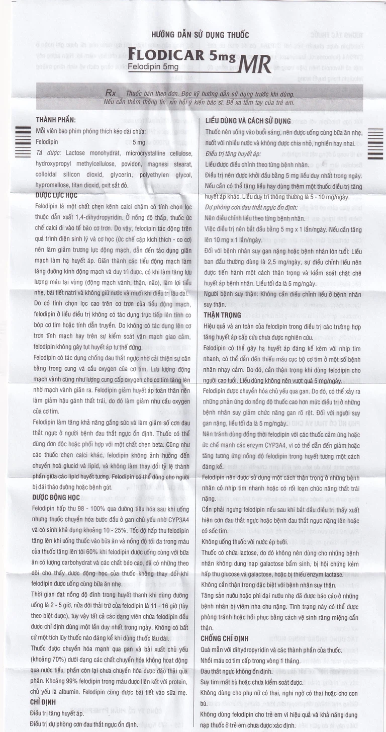 Thuốc Flodicar MR 5mg Pymepharco điều trị tăng huyết áp (3 vỉ x 10 viên)