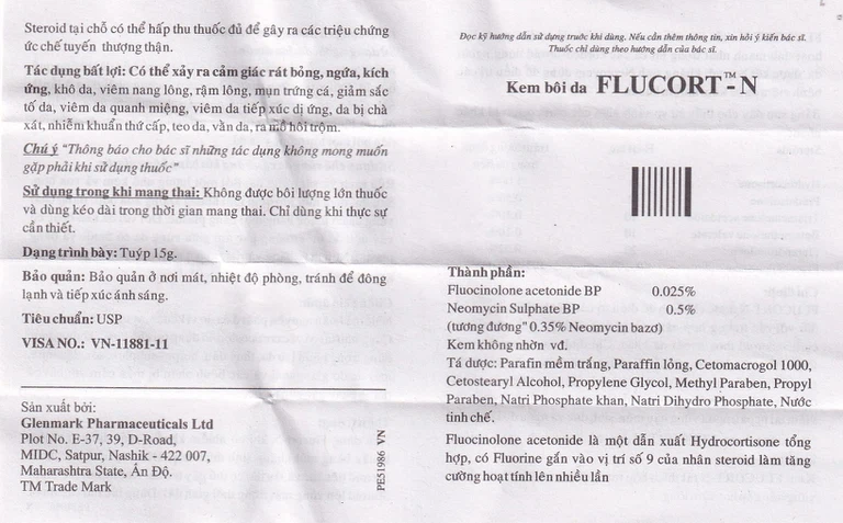 Kem Flucort-N Glenmark hỗ trợ điều trị các bệnh viêm da (15g)