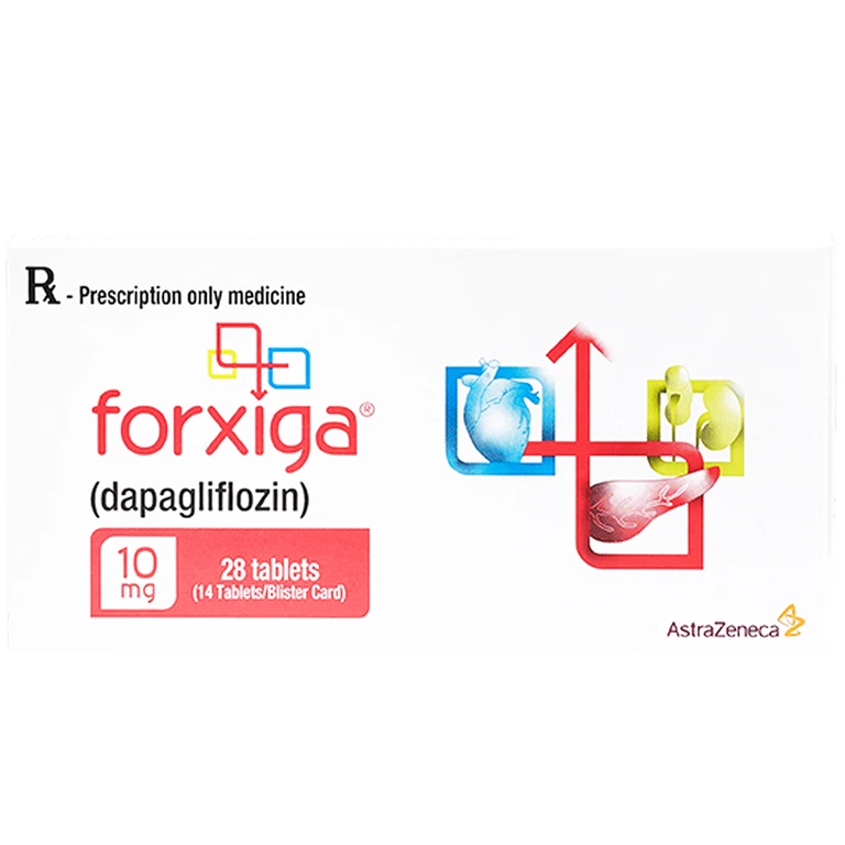 Thuốc Forxiga AstraZeneca điều trị đái tháo đường típ 2, suy tim, bệnh thận mạn (2 vỉ x 14 viên)