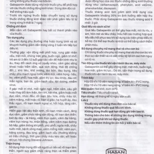 Thuốc Gabahasan 300 Hasan điều trị hỗ trợ trong động kinh cục bộ, đau viêm dây thần kinh ngoại biên (3 vỉ x 10 viên)