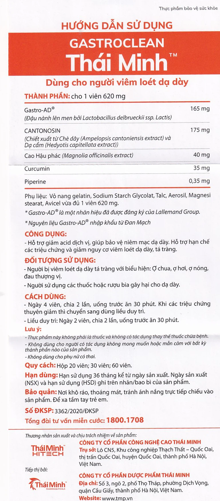 Viên nang cứng Gastroclean Thái Minh dùng cho người viêm loét dạ dày (2 vỉ x 10 viên)
