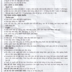 Thuốc Griseofulvin 500mg Vidipha điều trị các bệnh nấm da, tóc, lông, móng tay, móng chân (2 vỉ x 10 viên)