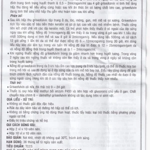 Thuốc Griseofulvin 500mg Vidipha điều trị các bệnh nấm da, tóc, lông, móng tay, móng chân (2 vỉ x 10 viên)