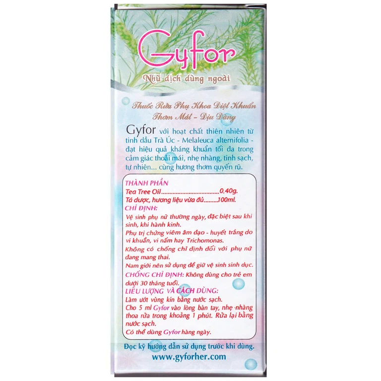 Thuốc rửa phụ khoa Gyfor Dược 3-2 hỗ trợ vệ sinh phụ nữ hằng ngày, phụ trị viêm âm đạo, huyết trắng (100ml)