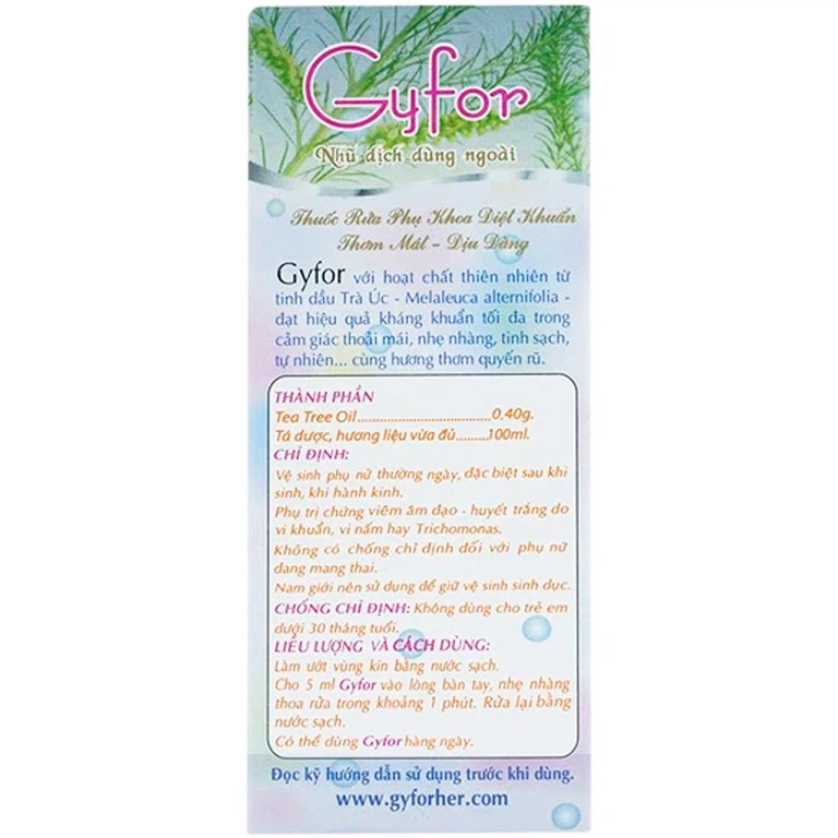 Thuốc rửa phụ khoa Gyfor Dược 3-2 hỗ trợ vệ sinh phụ nữ hằng ngày, phụ trị viêm âm đạo, huyết trắng (100ml)