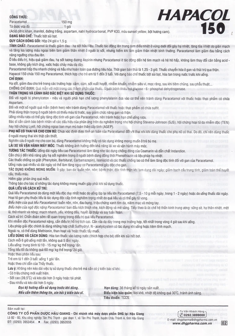 Bột Hapacol 150 DHG giảm đau, hạ sốt (24 gói)