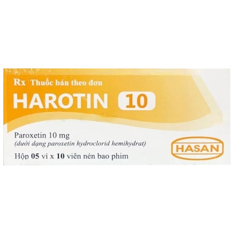 Thuốc Harotin 10 Hasan điều trị trầm cảm, rối loạn hoảng sợ, rối loạn lo âu tổng quát (5 vỉ x 10 viên)