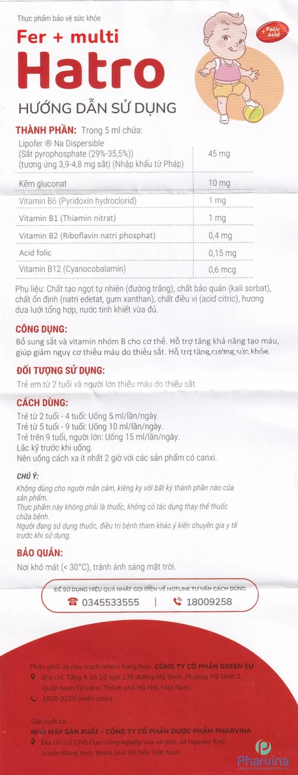 Siro Fer + Multi Hatro bổ sung sắt và Vitamin nhóm B cho cơ thể (120ml)