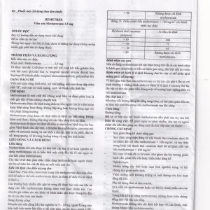 Thuốc Hemetrex 2,5mg Herabiopharm điều trị viêm khớp dạng thấp nặng (10 vỉ x 10 viên)