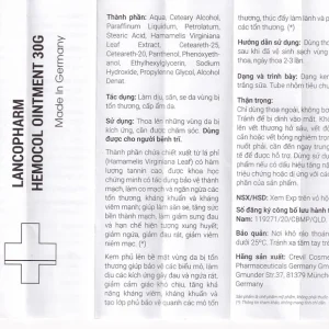 Kem bôi trĩ Hemocol Ointment Lancopharm hỗ trợ làm dịu, săn, se da vùng bị tổn thương (30g)