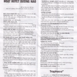 Thuốc Hoạt Huyết Dưỡng Não bao đường Traphaco điều trị suy giảm trí nhớ, căng thẳng thần kinh (5 vỉ x 20 viên)