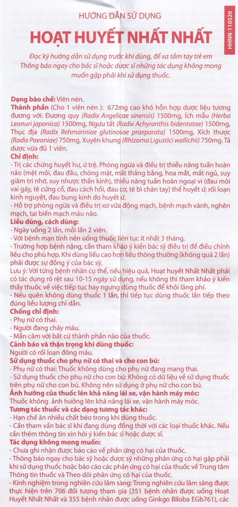 Thuốc Hoạt Huyết Nhất Nhất giúp hoạt huyết, trị thiếu năng tuần hoàn (3 vỉ x 10 viên)