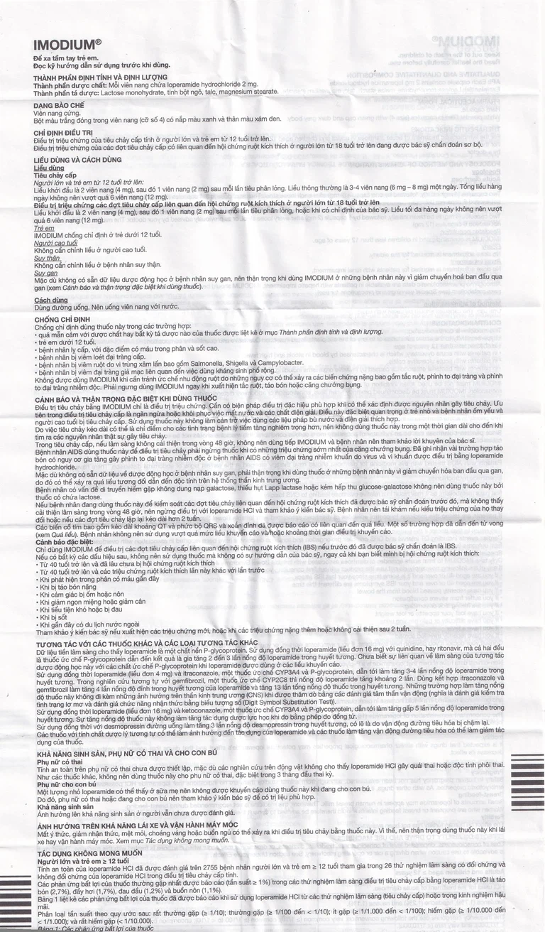 Thuốc Imodium 2mg Janssen điều trị tiêu chảy cấp tính (10 vỉ x 10 viên)