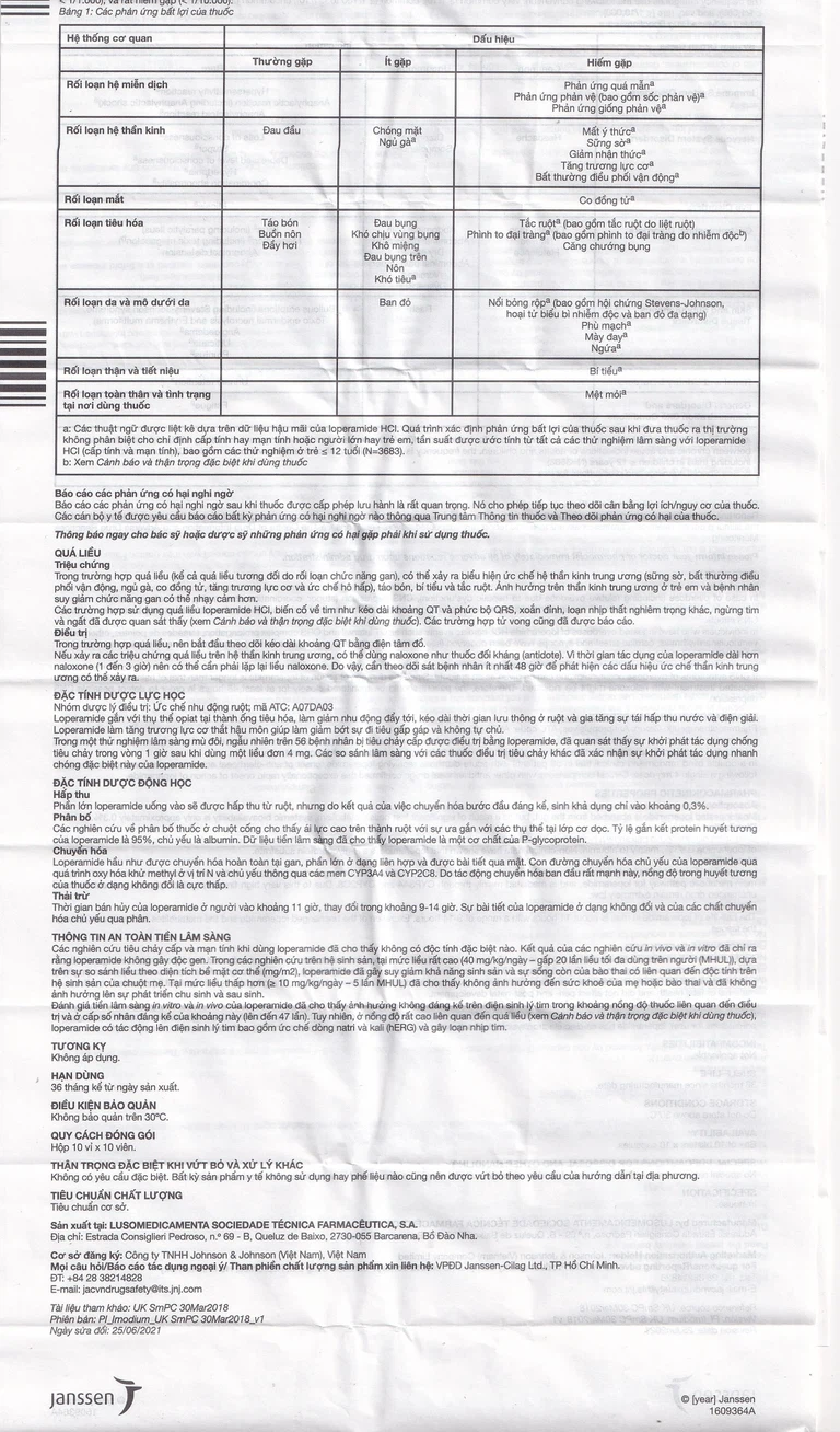 Thuốc Imodium 2mg Janssen điều trị tiêu chảy cấp tính (10 vỉ x 10 viên)